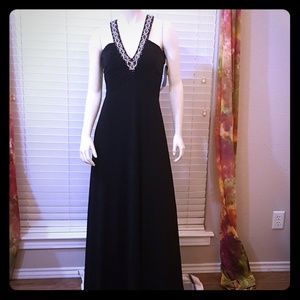 SOLD NWT Black Nightway Black Jewel V Neck Gown